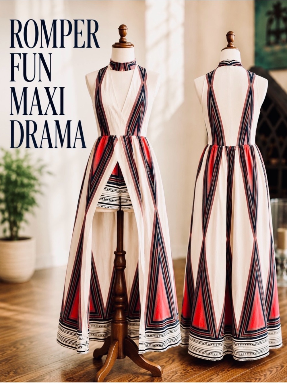 Banjul Sleeveless Shorts Romper with Maxi Skirt Overlay | Size S